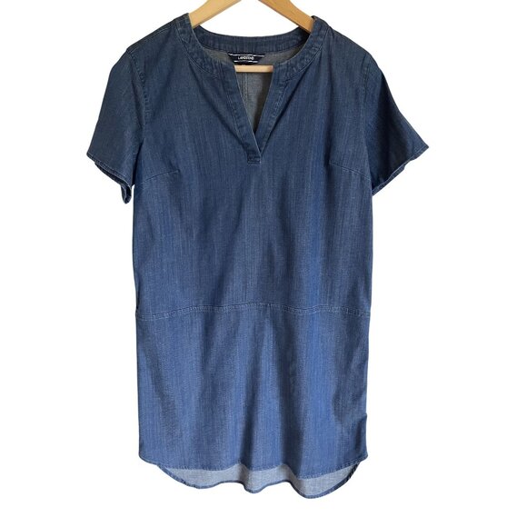 Lands' End Size 8P Blue Chambray Shift Dress Short Sleeve Blue - Picture 1 of 8
